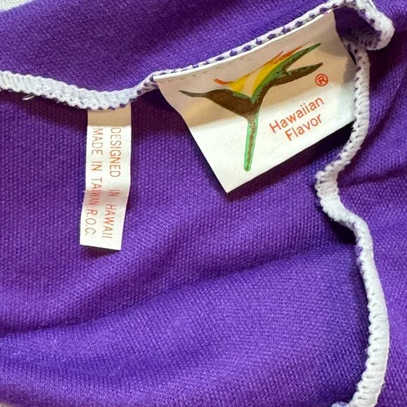 Vintage 80s Hawaiian Flavor Hawaii Nightie, Purple with White Trim - Picture 3 of 6